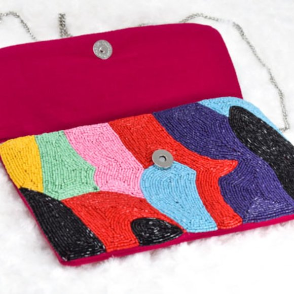 Multicolor Abstract Pattern Seed Bead Clutch Bag - Picture 2 of 8